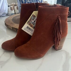 Toms Brown Suede Ankle Booties with Fringe